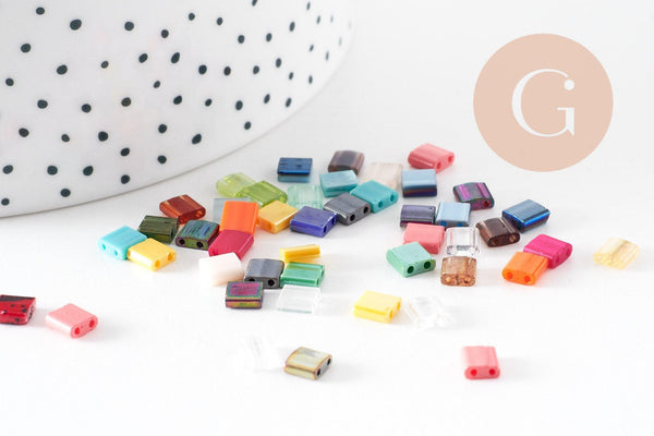perles rocaille verre rectangle multicolore façon tila 4.5mm/2 trous, x50 (G4188)