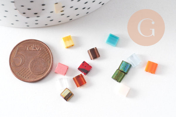 perles rocaille verre rectangle multicolore, perle carré création bracelet, perle tila,4.5mm,2 trous, x50 (G4188)