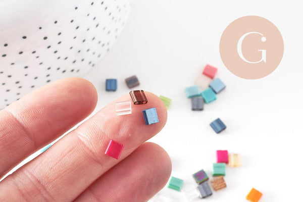 perles rocaille verre rectangle multicolore, perle carré création bracelet, perle tila,4.5mm,2 trous, x50 (G4188)