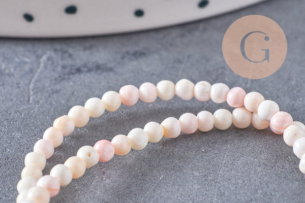 perles ronde coquillage rose naturel ,perle ronde rose clair coquillage, 2.5-3mm, le fil de 140 perles, x1 (G3843)