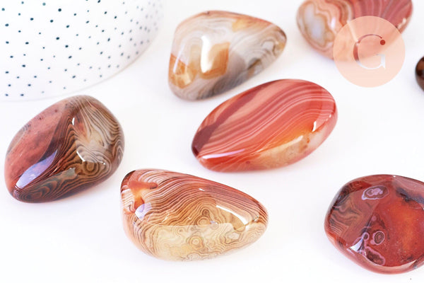 Pierre agate sardonyx naturelle roulée 45-66mm, pierre orange naturelle litotherapie, x1 (G5782)