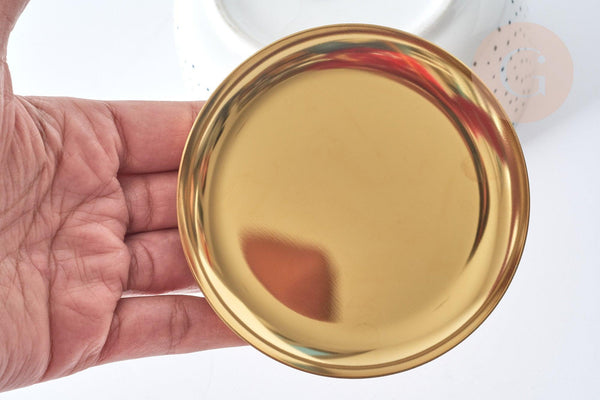 Plateau présentoir Rond à bijoux acier 430 inoxydable doré 101mm, x1 (G7916)