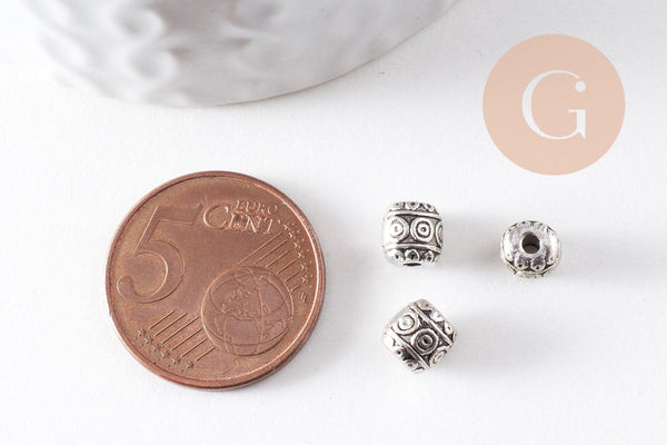 rondelle ovale gravée argent vieilli,perles dorées, sans nickel,perle intercalaire,6mm x 10 (G2060)