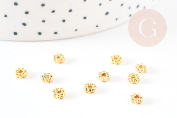 rondelles fleurs laiton doré, perles dorées, création bijoux, perles intercalaires, 4.5mm, x50 G5600
