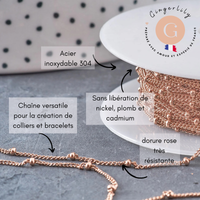 Chaine satellite 304 inoxydable or rose IP 1.5mm, x1 mètre (G10877)