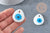 Evil Eye drop pendant white glass 34x30mm, lucky artisanal glass pendant for jewelry creation, unit G8851 