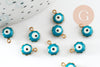 Golden pendants Blue enamel flower, evil eye, creative supplies, golden brass, lucky pendant, jewelry creation, 9mm, X10 G1574