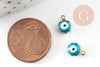 Golden pendants Blue enamel flower, evil eye, creative supplies, golden brass, lucky pendant, jewelry creation, 9mm, X10 G1574