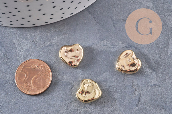Gold textured plastic heart bead 13.5mm, x20 VALID