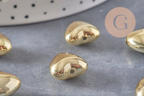 Gold-plated plastic domed heart-shaped bead, 13x15mm, x10 VALID