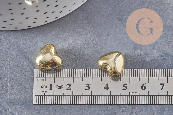 Gold-plated plastic domed heart-shaped bead, 13x15mm, x10 VALID
