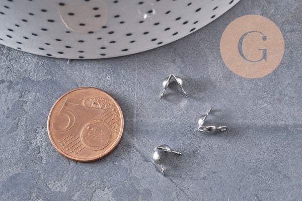 Cache-noeud chaine boule acier 304 platine avec trou 4mm, x10 (G11018)