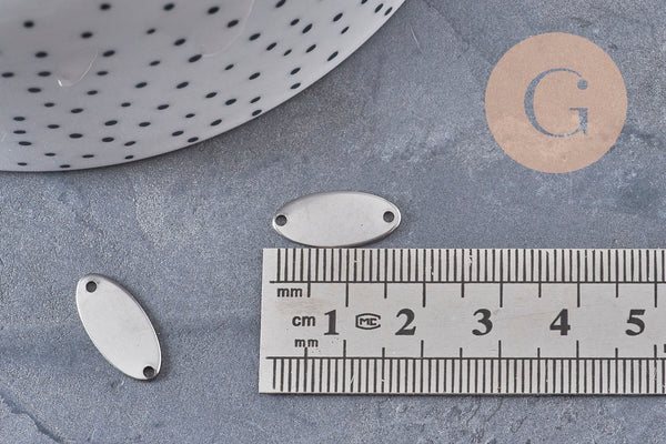 Pendentif connecteur ovale acier 201 inoxydable platine 17mm, x5 VALIDE