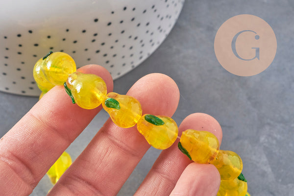 Perles Poire fruit verre tchèque artisanal 14mm, x1 fil de 28cm VALIDE