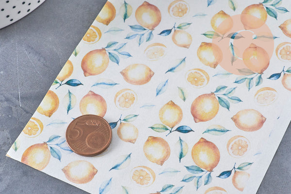 Feuille de transfert polymère – Motif Citrons aquarelle 14x10 cm, x1 (G11032)