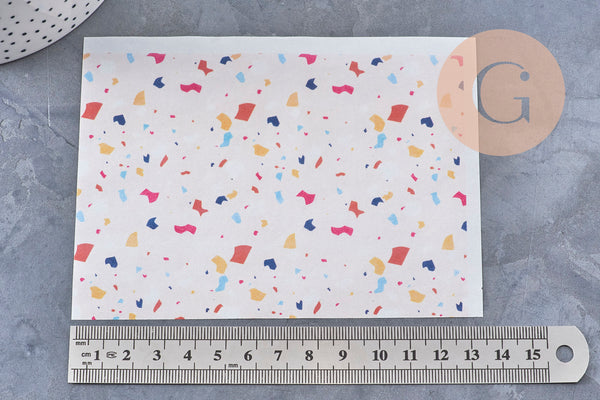 Feuille de transfert polymère – Motif Terrazzo fond rose clair 14x10 cm, x1 (G11031)