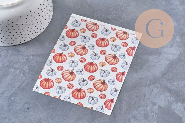 Feuille de transfert polymère – Motif automne Citrouilles 14x10 cm, x1 (G11012)