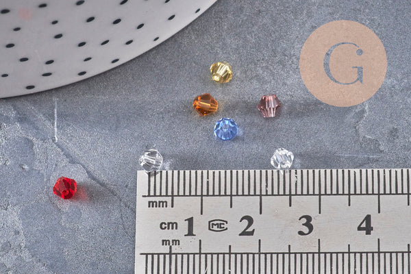 Perles bicônes 3x3m cristal façon autrichien facette multicolore 3mm, x20 (G2801)