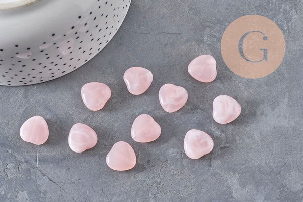 Perle coeur acrylique imitation pierre 15mm, x10 (G11040)