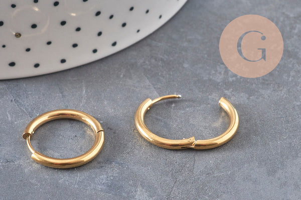 Créoles interchangeable acier 202 inoxydable doré IP 20mm, la paire (G11049)