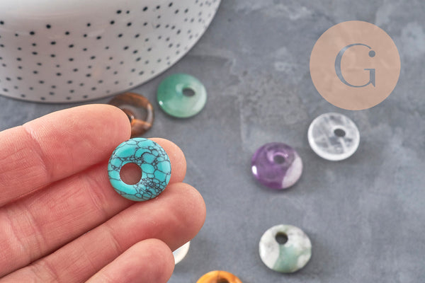 Pendentif rond avec trou pierre naturelle 18mm, x1 (G11067)