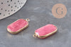 Pendentif rectangle jade naturel rose facettes laiton doré 31mm, x1 (G11043)
