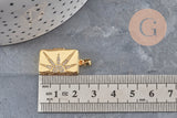 Pendentif locket rectangle laiton doré 18K étoiles zircons 23.5mm, x1 (G11042)