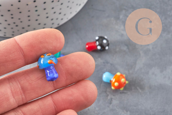 Pendentif champignon en verre tchèque multicolore 15mm, x5 (G11059)