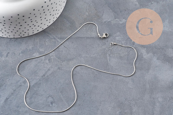 Collier Chaine serpent acier inoxydable platine 0.8mm/45.5cm, x1 (G11054)