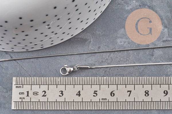 Collier chaine serpent acier inoxydable platine 1.5mm/45cm, x1 (G11065)