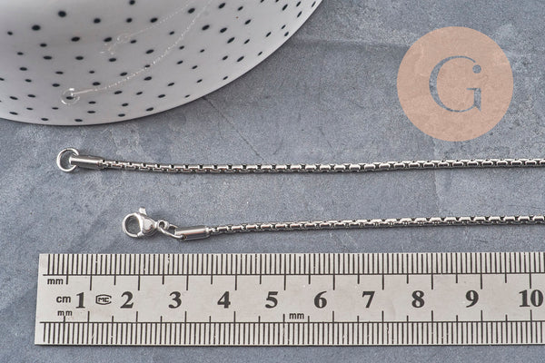 Collier Chaine serpent acier inoxydable platine 2mm/50cm, x1 (G11058)