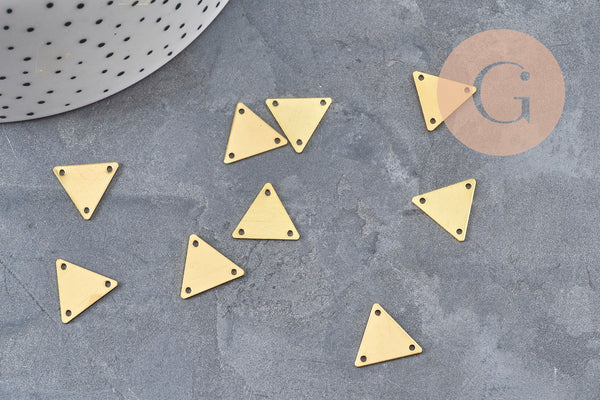 Breloque triangle 3 trous laiton brut 14mm, x10 (G11033) VALIDE