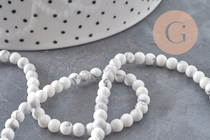 Perle ronde howlite blanche naturelle 4mm, x1 fil de 38cm (G11091)