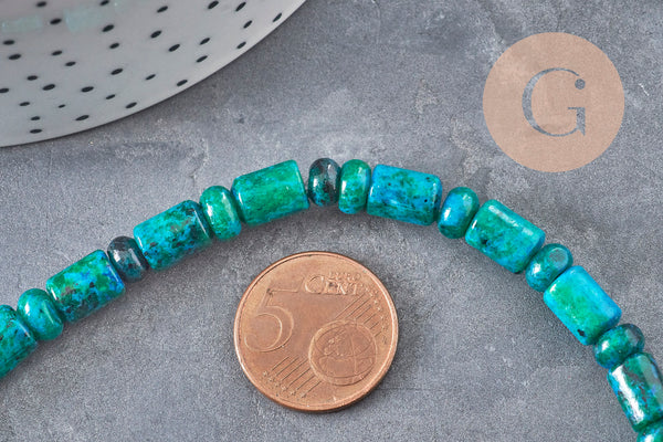 Perle tube en chrysocolle naturelle verte 6x3-9mm, x1 fil de 38cm (G1221)
