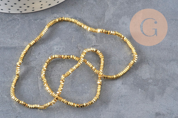 Perle rondelle carrée hématite de synthèse dorée 2mm, x1 fil de 40cm (G11060)