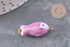 Pendentif poisson porcelaine multicolore Acier 304 inoxydable doré 25mm, x1 (G9816)