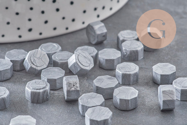 Granulés cire argent à cacheter, fourniture pour sceaux personnalisés pour sceaux et invitations de mariage DIY, x100 (G4175)