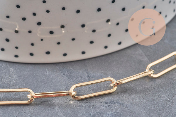 Chaine fer doré or pâle maille rectangle 18x6mm, x1 mètre (G1858)