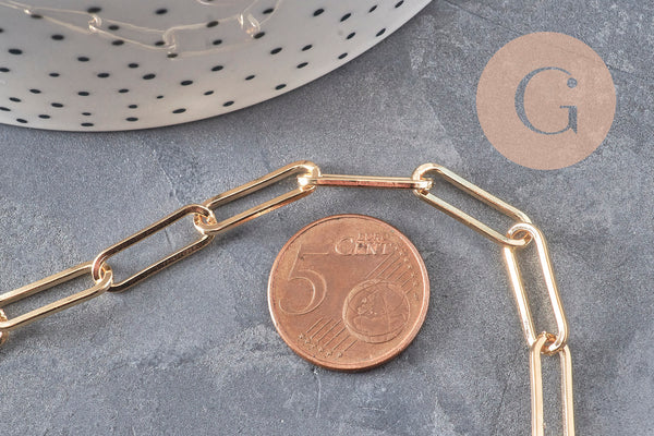 Chaine fer doré or pâle maille rectangle 18x6mm, x1 mètre (G1858)