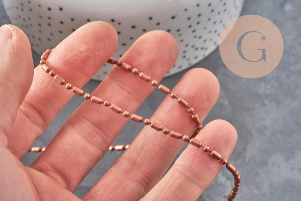 Chaine boule bambou cuivrée,chaine cuivre,chaine bijou, création bijoux,chaine boule,sans nickel,2.5mm,5 mètres G0731