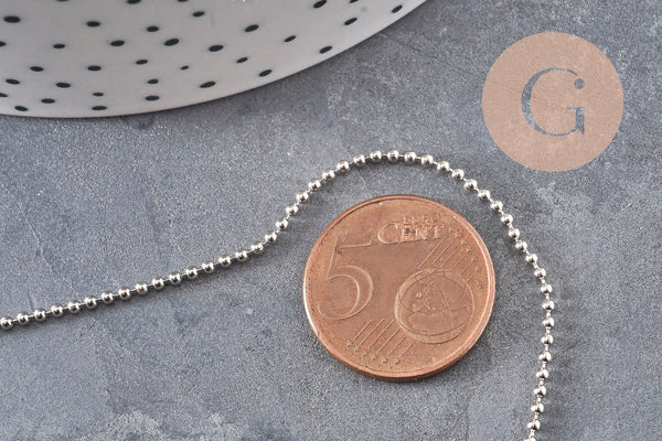 Chaine boule laiton platine facetté 1.5mm, x 5Mètres (G1665)
