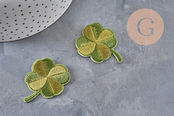 Ecusson brodé à repasser trèfle à 4 feuilles chance 47.5mm, x1 (G11084) VALIDE