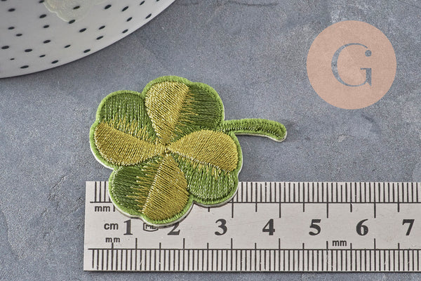 Ecusson brodé à repasser trèfle à 4 feuilles chance 47.5mm, x1 (G11084) VALIDE