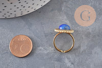 Bague réglable pierre bleue acier inoxydable doré PVD Taille 53, x1 (G11078)