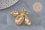 Broche abeille zamac doré Cristal champagne 47mm, x1 (G11086)