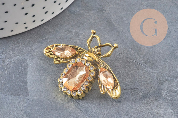 Broche abeille zamac doré Cristal champagne 47mm, x1 (G11086) VALIDE