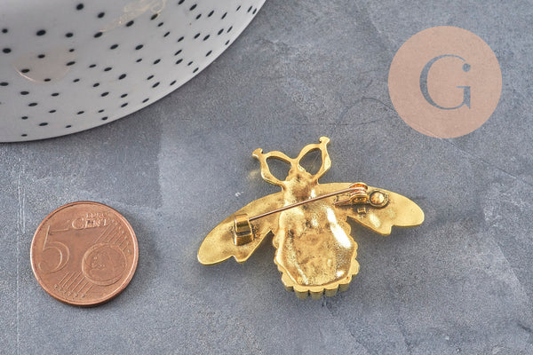 Broche abeille zamac doré Cristal champagne 47mm, x1 (G11086) VALIDE