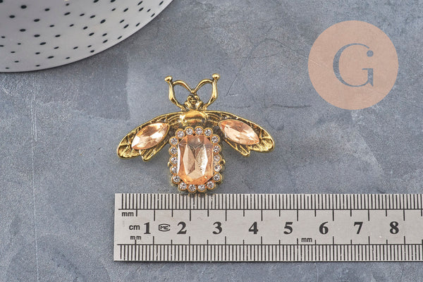 Broche abeille zamac doré Cristal champagne 47mm, x1 (G11086) VALIDE