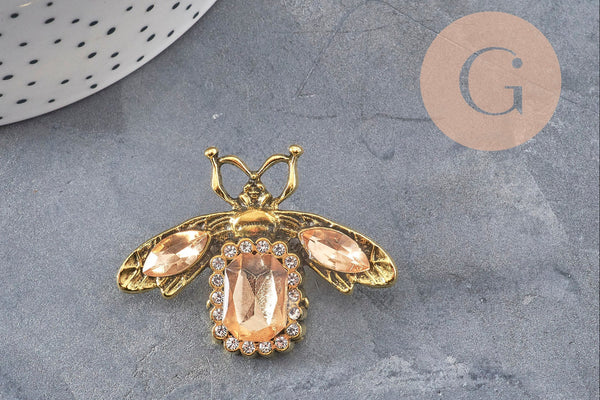 Broche abeille zamac doré Cristal champagne 47mm, x1 (G11086) VALIDE