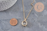 Collier locket rond porte-photo verre laiton doré 18K, x1 (G11087)